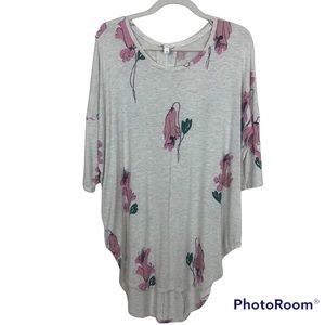 ANTHROPOLOGY Floreat Super Soft Comfy Oversized Grey Floral Tunic Top sz Small